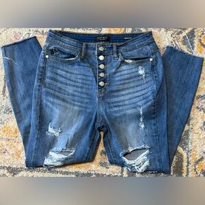 Judy Blue Skinny Fit Jeans Size 11/30 Blue Medium Wash  Raw Hem Distressed